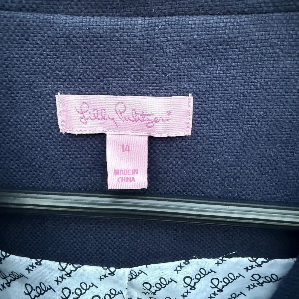Lilly Pulitzer Women's Navy Blue Linen‎ Blend Coat Jacket Button Up Size 14 READ - Picture 2 of 8